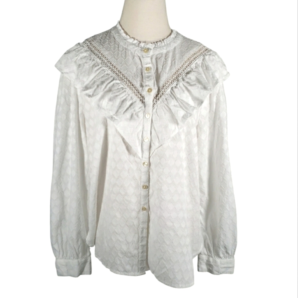 Loft Victorian Revival Buttondown Prarie Ruffle Jacquard Castlecore Cos Theater View 3